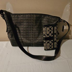 Black Coach bag and matching wallet, previously used.